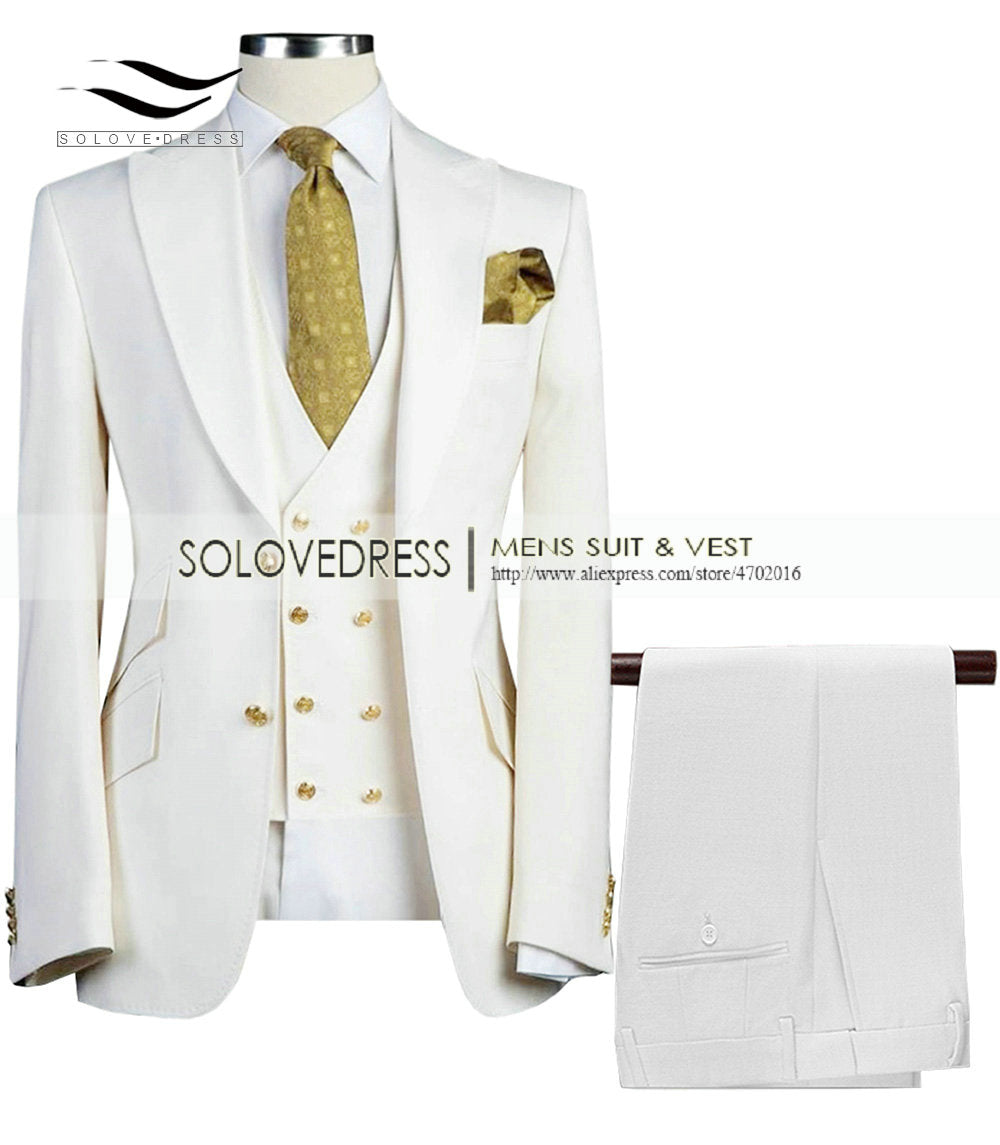 Uchehi Suit 3 Pieces Slim Fit Business Suit Set Wedding Suit Blazer+Pants+Vest