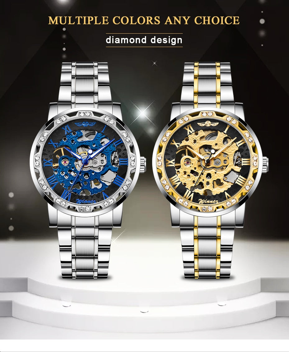 Men’s Elegant Transparent Hands Gear Movement Retro Mechanical Skeleton Wrist Watches