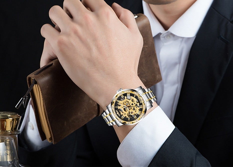 Men’s Elegant Transparent Hands Gear Movement Retro Mechanical Skeleton Wrist Watches