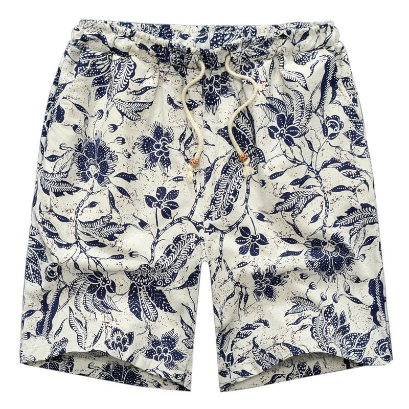 Summer 2020 Casual Shorts Men Floral Printed Men Shorts Men Shorts Streetwear Cotton Linen Beach Fashion