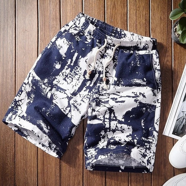 Summer 2020 Casual Shorts Men Floral Printed Men Shorts Men Shorts Streetwear Cotton Linen Beach Fashion