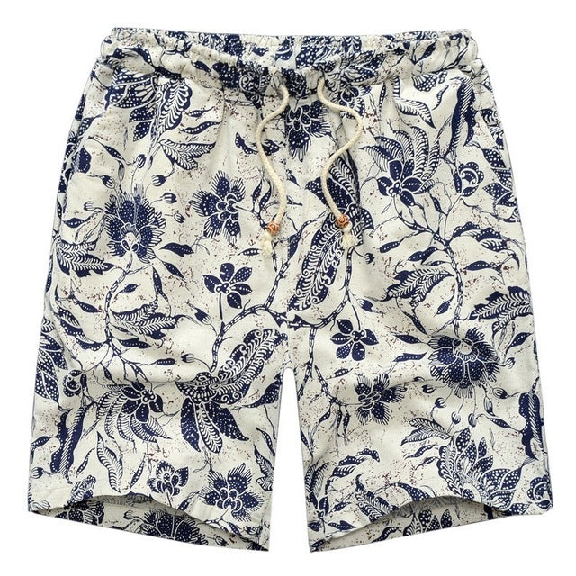 Summer 2020 Casual Shorts Men Floral Printed Men Shorts Men Shorts Streetwear Cotton Linen Beach Fashion