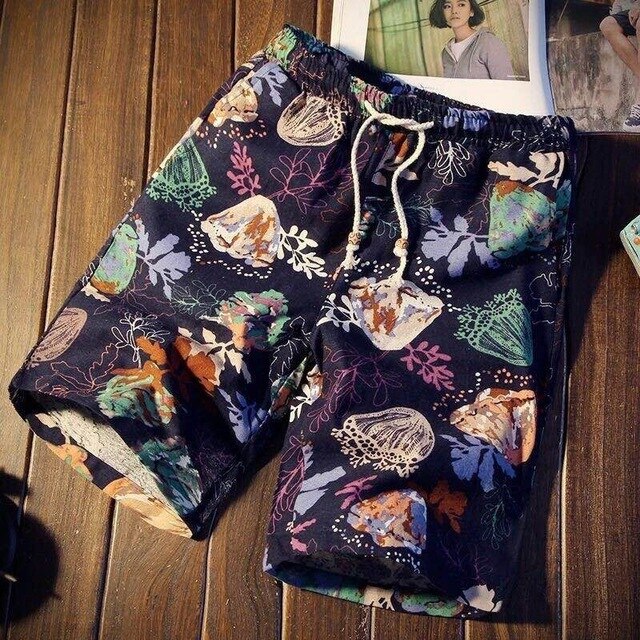 Summer 2020 Casual Shorts Men Floral Printed Men Shorts Men Shorts Streetwear Cotton Linen Beach Fashion