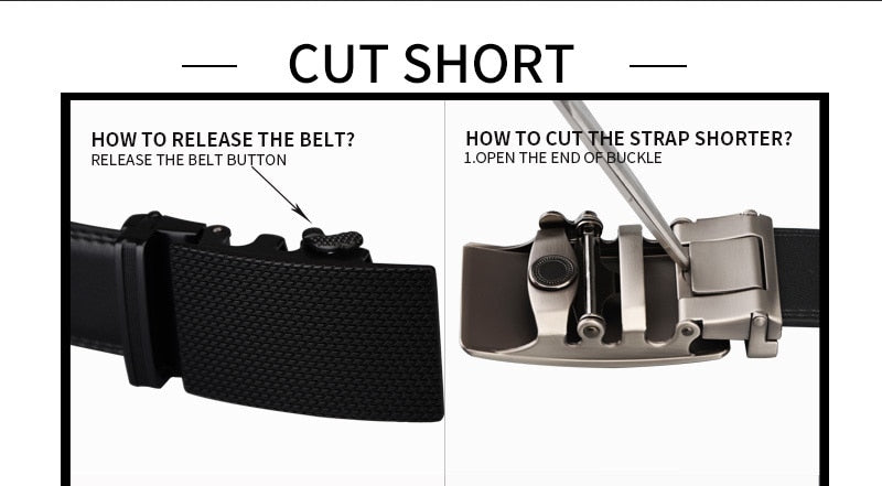 Men's Belt Automatic Ratchet Buckle with Cow Genuine Leather