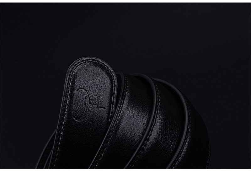 Men's Belt Automatic Ratchet Buckle with Cow Genuine Leather