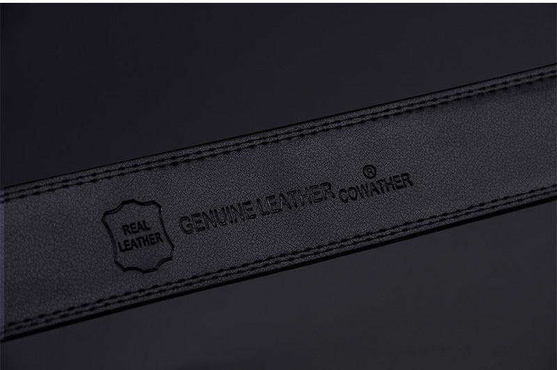 Men's Belt Automatic Ratchet Buckle with Cow Genuine Leather