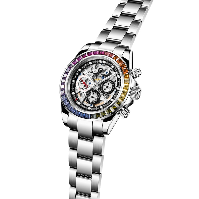 Men’s Automatic Mechanical Skeleton Stainless Steel Waterproof Watch