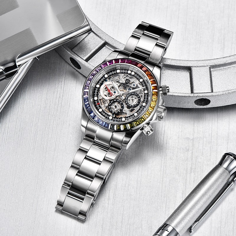 Men’s Automatic Mechanical Skeleton Stainless Steel Waterproof Watch
