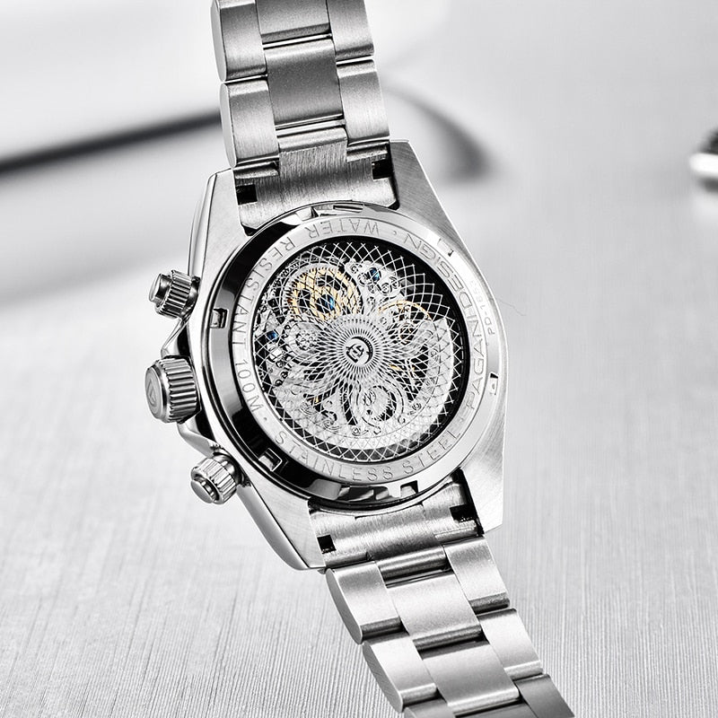 Men’s Automatic Mechanical Skeleton Stainless Steel Waterproof Watch