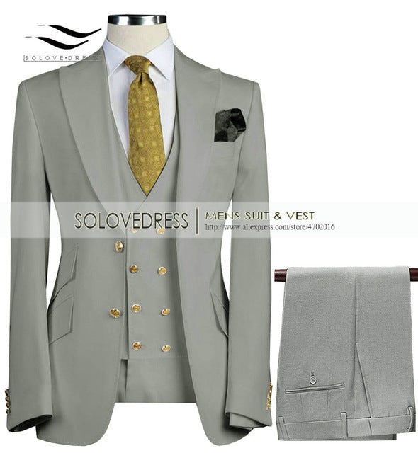 Uchehi Suit 3 Pieces Slim Fit Business Suit Set Wedding Suit Blazer+Pants+Vest