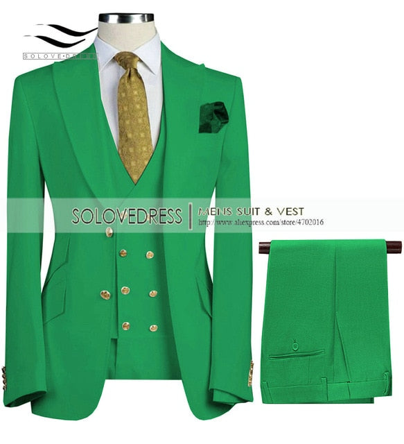Uchehi Suit 3 Pieces Slim Fit Business Suit Set Wedding Suit Blazer+Pants+Vest