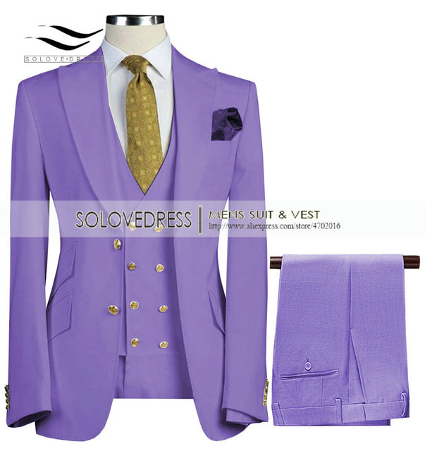 Uchehi Suit 3 Pieces Slim Fit Business Suit Set Wedding Suit Blazer+Pants+Vest
