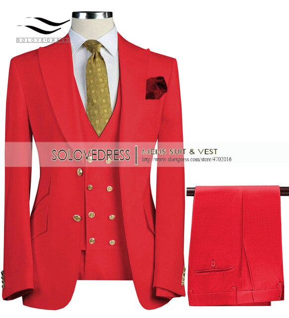 Uchehi Suit 3 Pieces Slim Fit Business Suit Set Wedding Suit Blazer+Pants+Vest