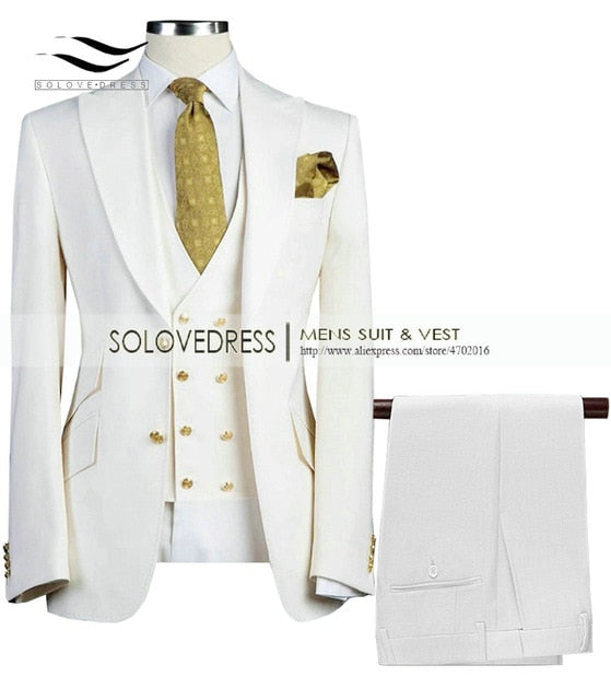 Uchehi Suit 3 Pieces Slim Fit Business Suit Set Wedding Suit Blazer+Pants+Vest