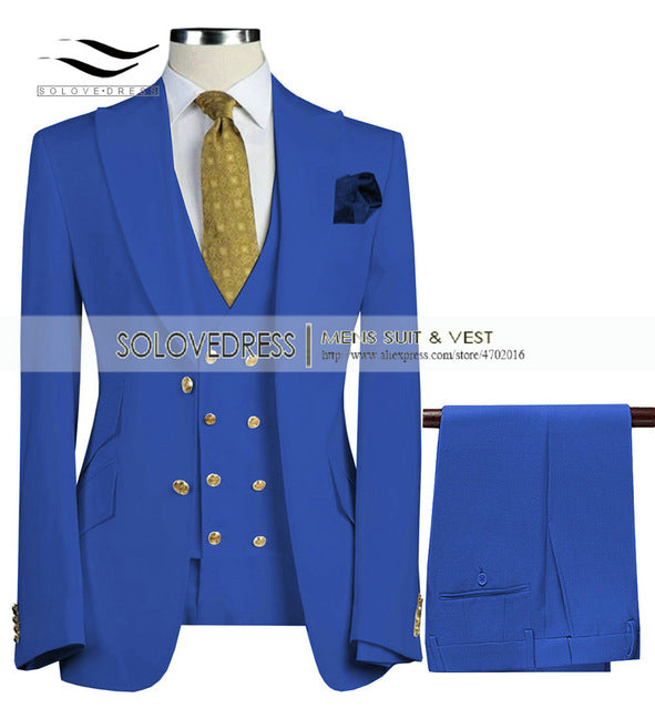 Uchehi Suit 3 Pieces Slim Fit Business Suit Set Wedding Suit Blazer+Pants+Vest