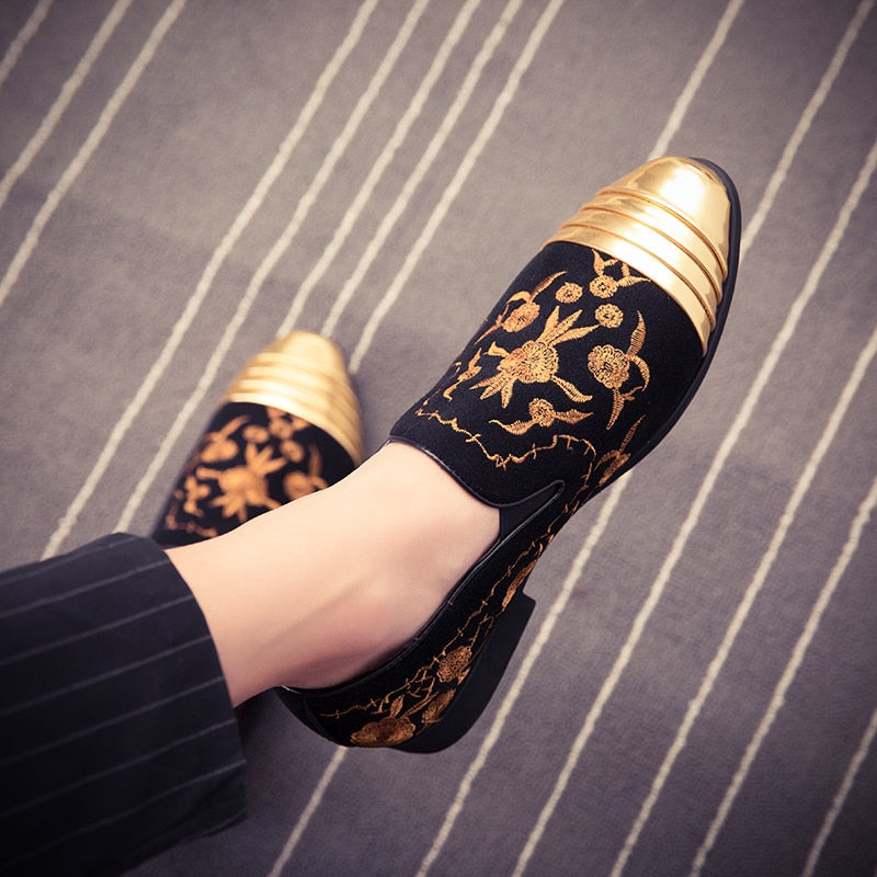 Gold Top Italian Handmade Velvet Loafers