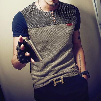 Men Cotton Casual Patchwork Short Sleeve Shirt