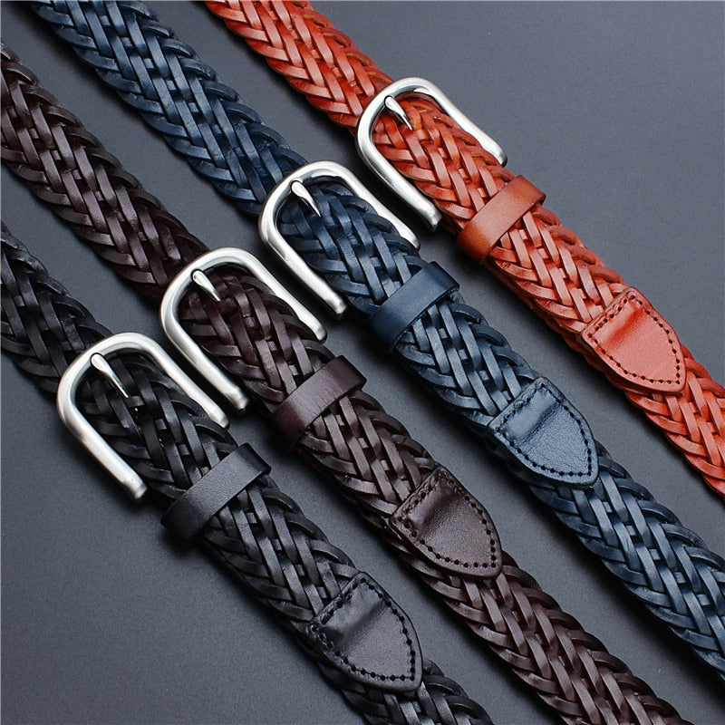 Men's Genuine Braided Leather Fashion Belt