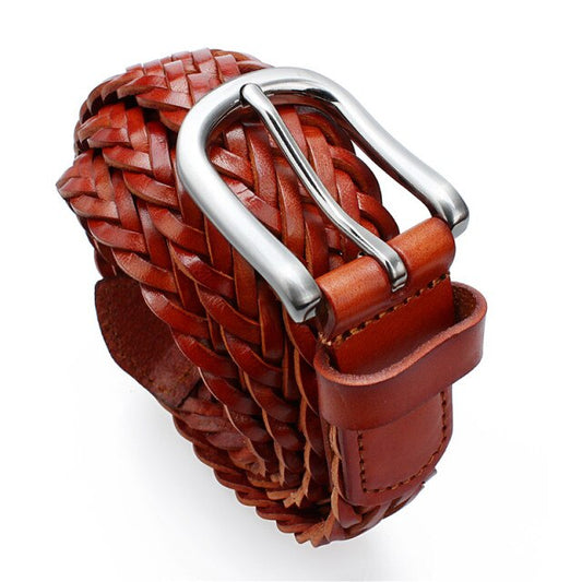 Men's Genuine Braided Leather Fashion Belt