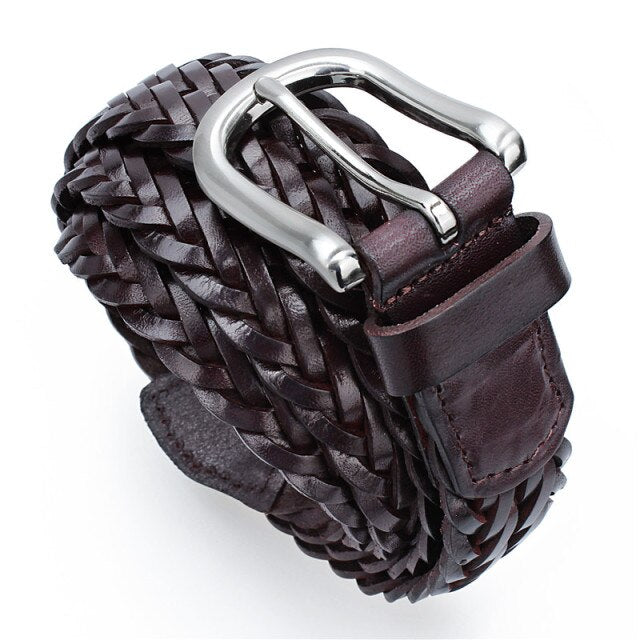 Men's Genuine Braided Leather Fashion Belt