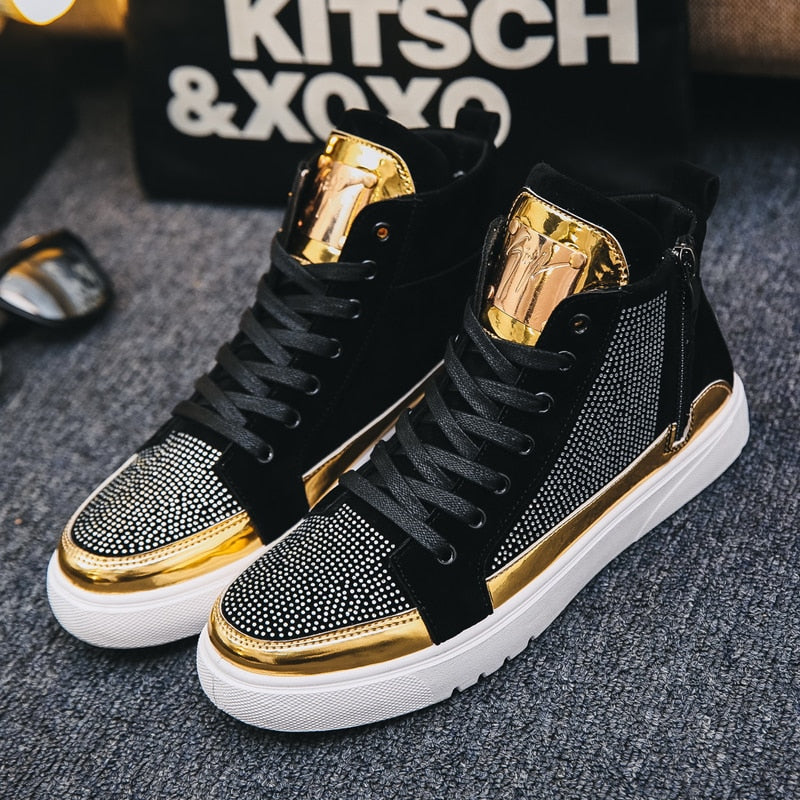 Men Stylish Glitter Lace Up Crystal Sneakers