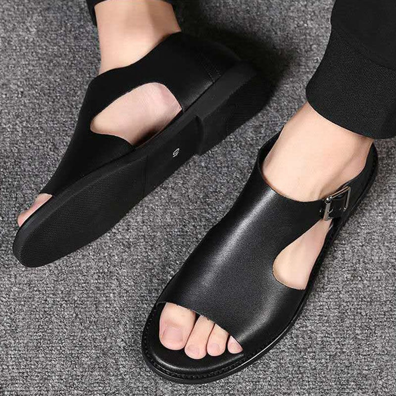 TriumphTrek™ - Men's Genuine Leather Slip-On Sandals