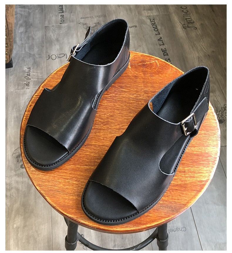TriumphTrek™ - Men's Genuine Leather Slip-On Sandals