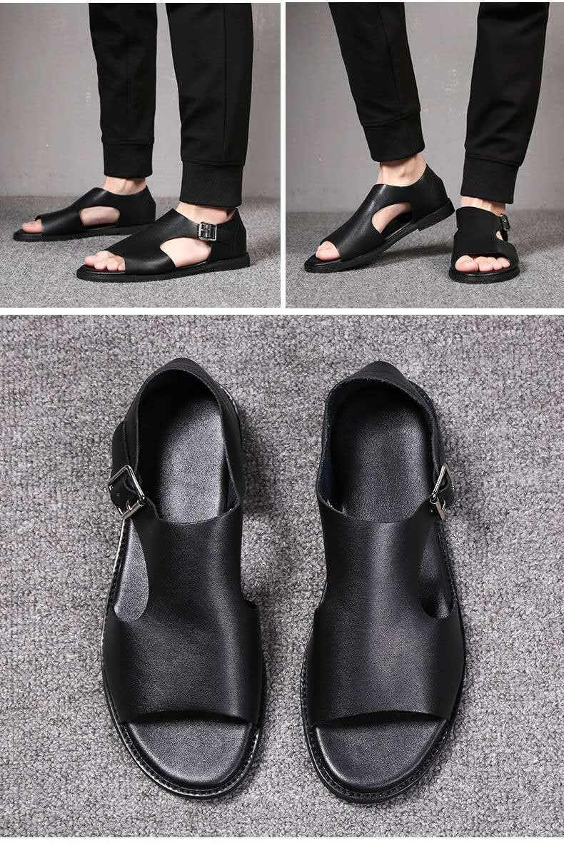 TriumphTrek™ - Men's Genuine Leather Slip-On Sandals