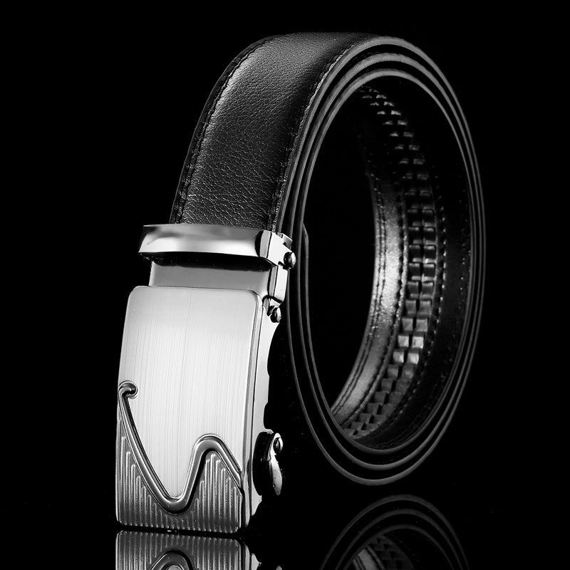 Mens Business Style Belt Black Pu Leather Strap Automatic Buckle