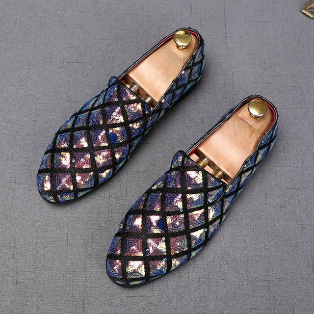 Men Casual Pointed Charm Sequins Flat Formal Oxfords Dress Shoes