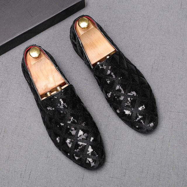 Men Casual Pointed Charm Sequins Flat Formal Oxfords Dress Shoes