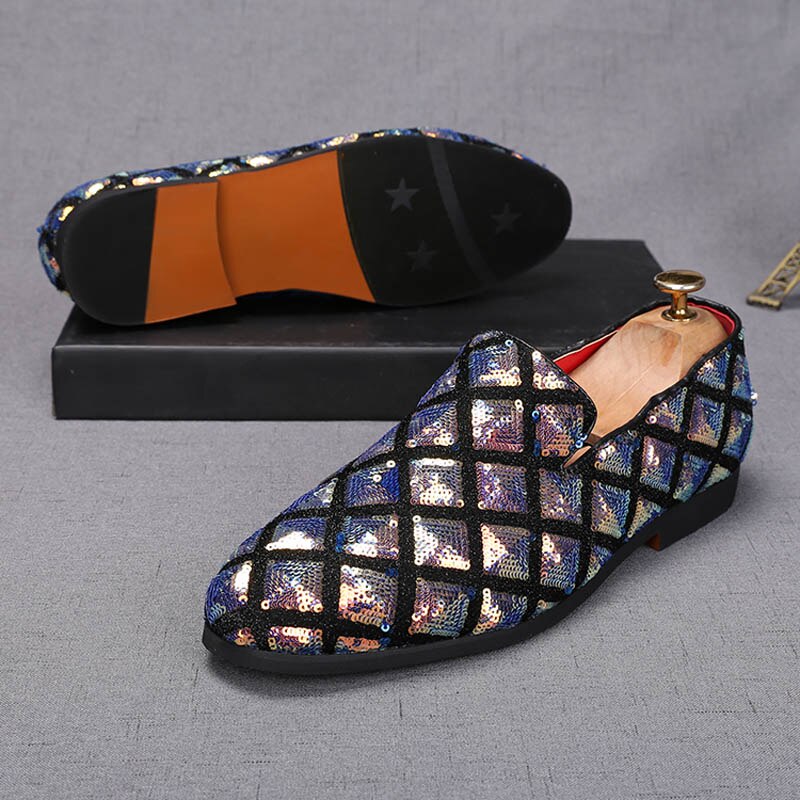 Men Casual Pointed Charm Sequins Flat Formal Oxfords Dress Shoes