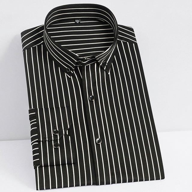 Casual Non-Iron Stretch Long Sleeve Striped Dress Shirt
