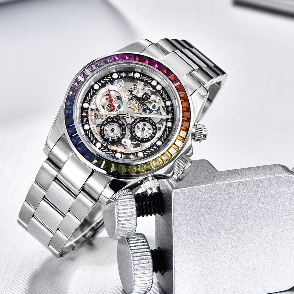 Men’s Automatic Mechanical Skeleton Stainless Steel Waterproof Watch