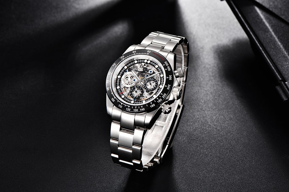 Men’s Automatic Mechanical Skeleton Stainless Steel Waterproof Watch