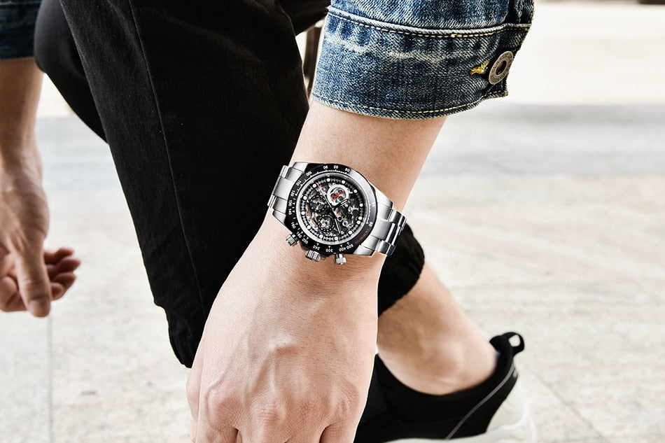 Men’s Automatic Mechanical Skeleton Stainless Steel Waterproof Watch