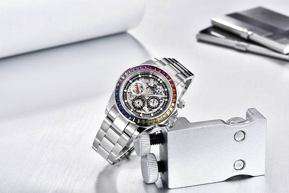 Men’s Automatic Mechanical Skeleton Stainless Steel Waterproof Watch