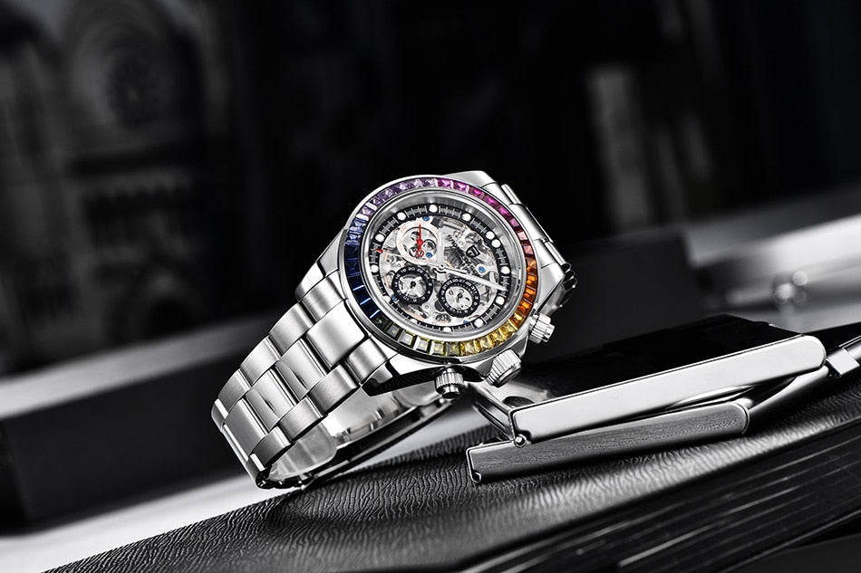 Men’s Automatic Mechanical Skeleton Stainless Steel Waterproof Watch
