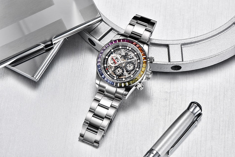Men’s Automatic Mechanical Skeleton Stainless Steel Waterproof Watch
