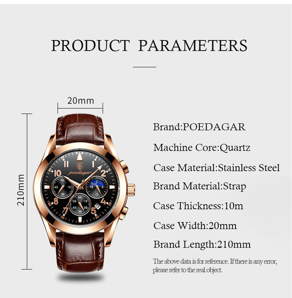 Waterproof Luminous Leather Quartz Wristwatch