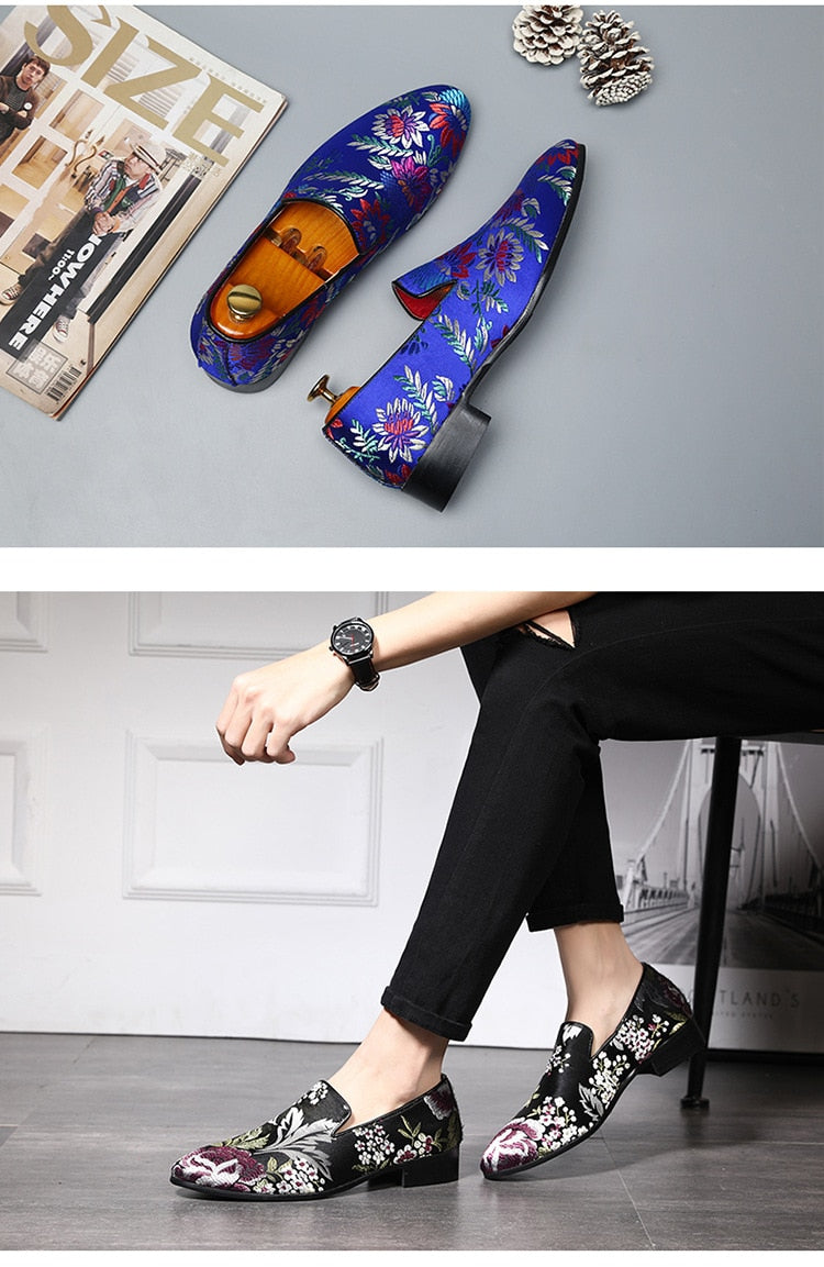 Embroidered Men Moccasins Dress Shoes