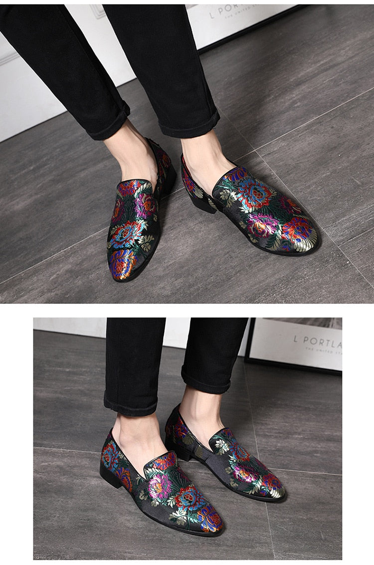 Embroidered Men Moccasins Dress Shoes