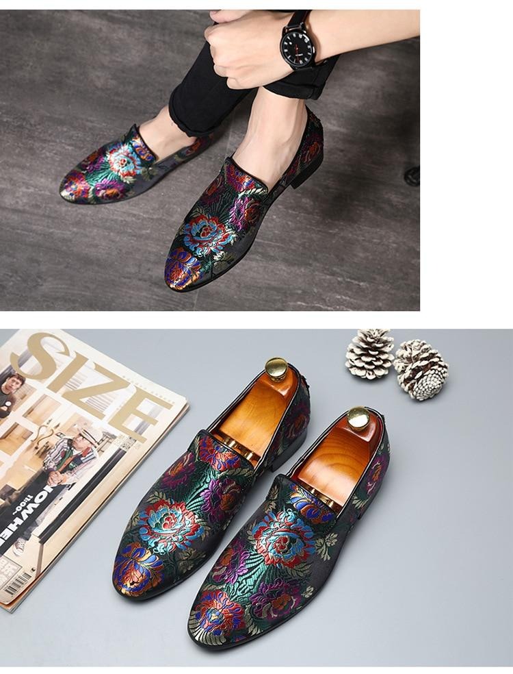 Embroidered Men Moccasins Dress Shoes