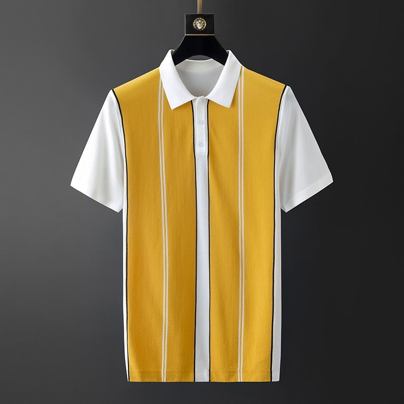 Men Striped Knitted Polo Shirt