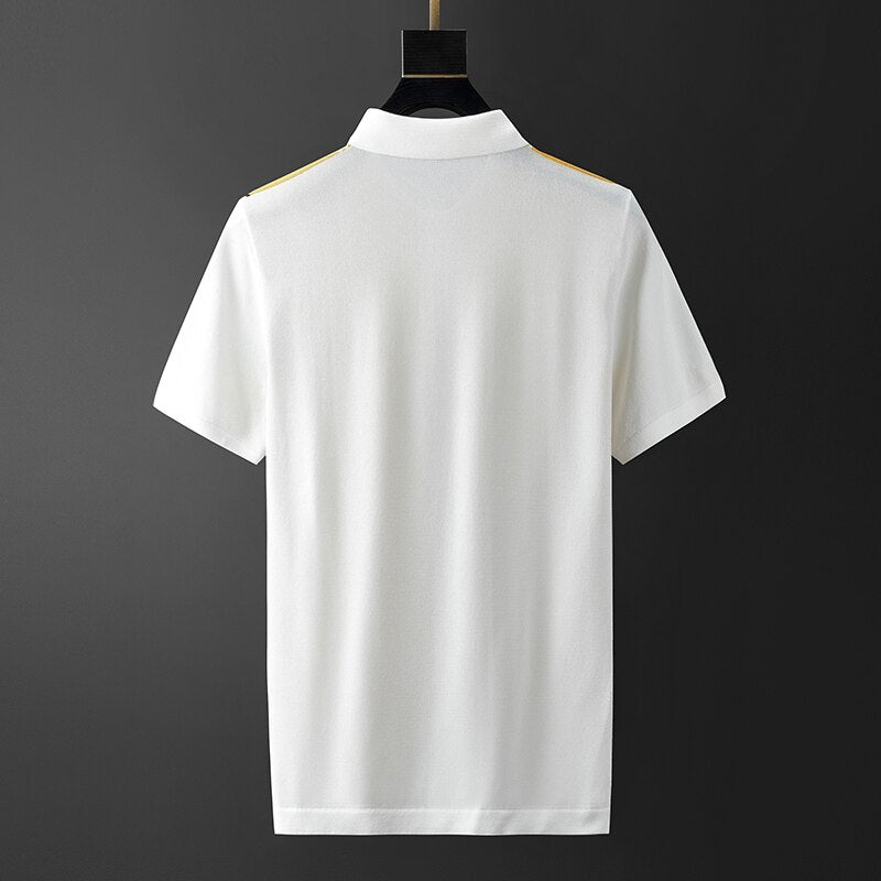 Men Striped Knitted Polo Shirt
