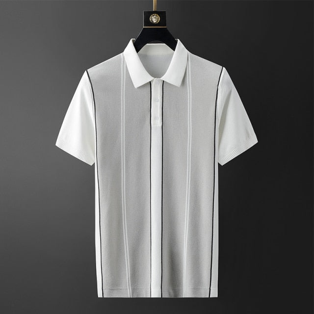 Men Striped Knitted Polo Shirt