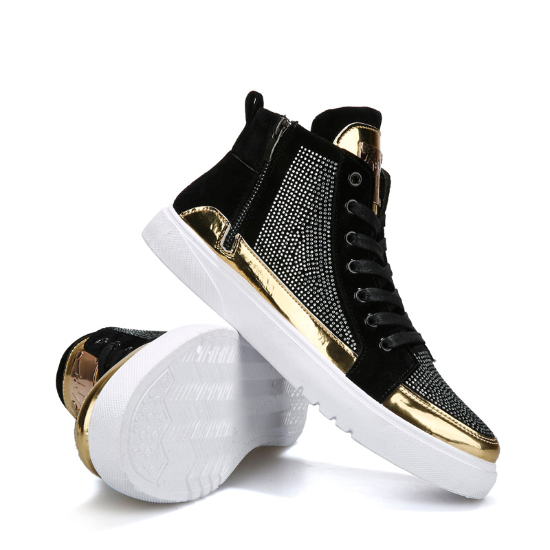 Men Stylish Glitter Lace Up Crystal Sneakers