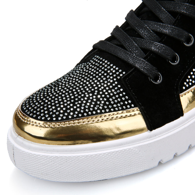 Men Stylish Glitter Lace Up Crystal Sneakers