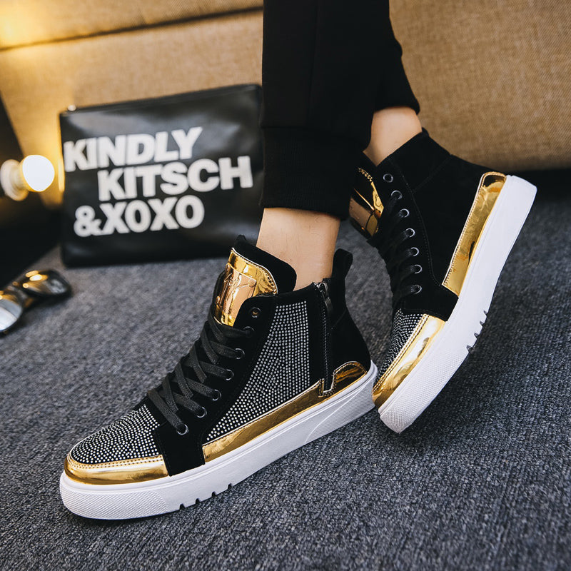 Men Stylish Glitter Lace Up Crystal Sneakers