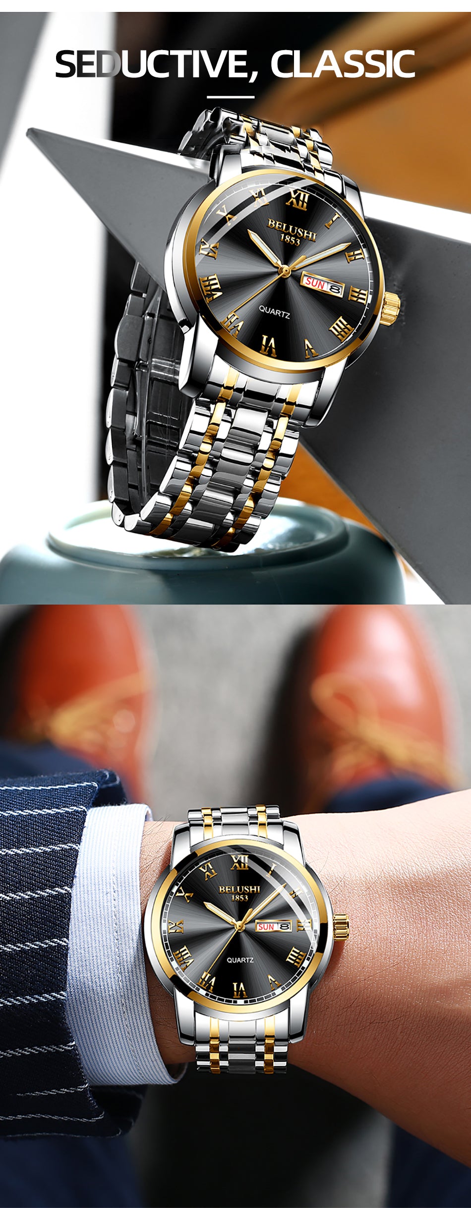 Luxury Business Luminous Waterproof Stainless Steel Quartz Watch